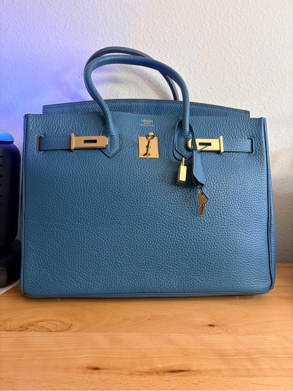 Teal Togo Top-Handle Satchel GHW VINTAGE PLK 68 lock Colvert Bleu de Prusse 35CM